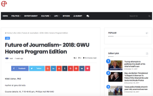 Future of Journalism- 2018: GWU Honors Program Edition via Epeak World News